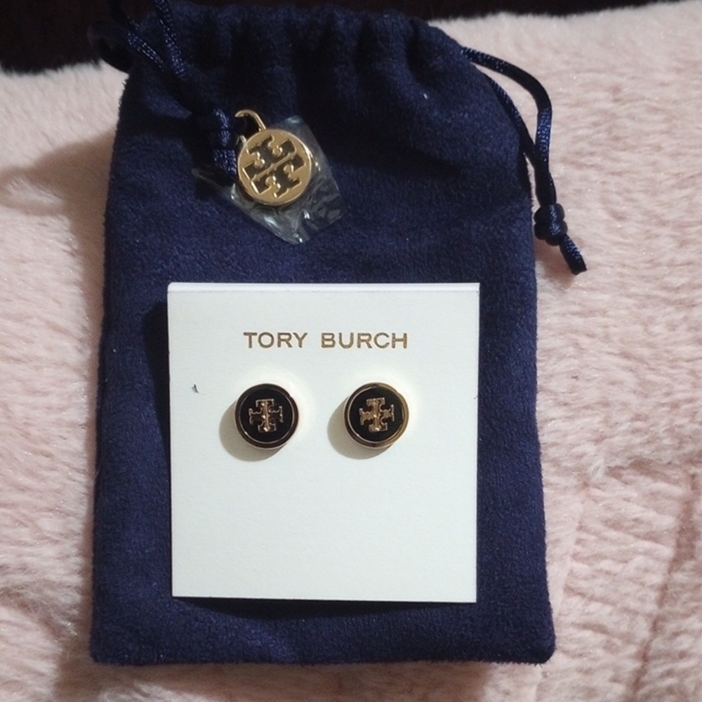 Tory Burch Black and Gold Stud Earrings